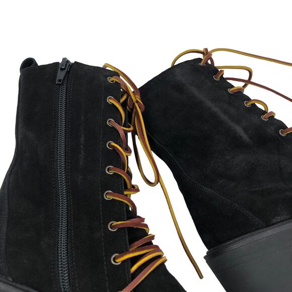 New NoBox Free People Dylan Black Suede Leather Lace Up Boots Chunky Heel 36 / 6 - Picture 10 of 11